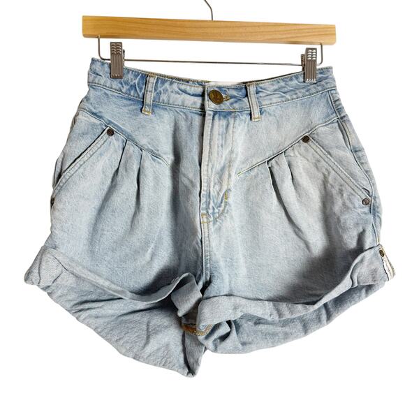 One Teaspoon Streetwalkers High Waist 80s Fit Light Blue Denim Jean Shorts 26 - Picture 3 of 10